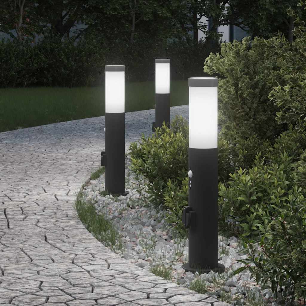 pullertlamper med sensor og stikkontakt 3 stk. 50 cm rustfrit stål IP44