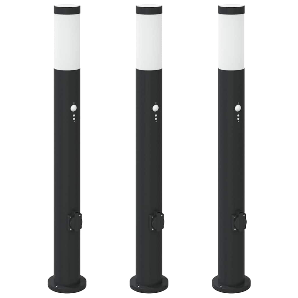 pullertlamper med sensor og stikkontakt 3 stk. 80 cm rustfrit stål IP44