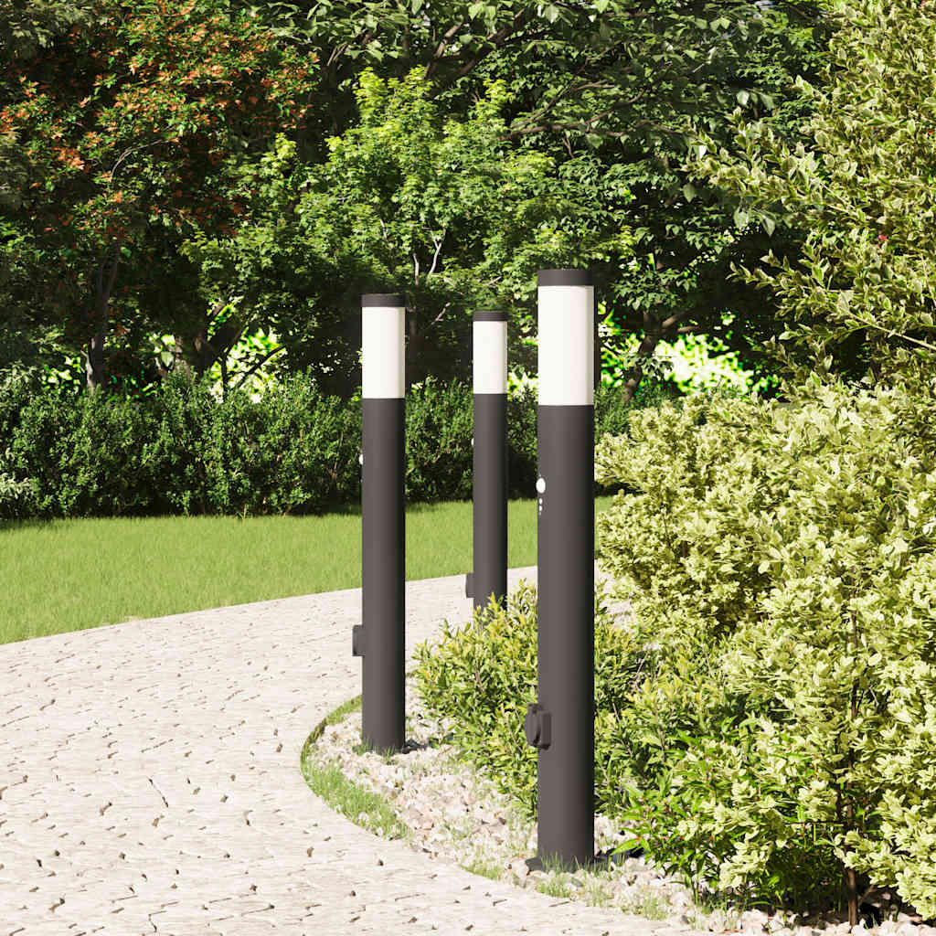 pullertlamper med sensor og stikkontakt 3 stk. 80 cm rustfrit stål IP44