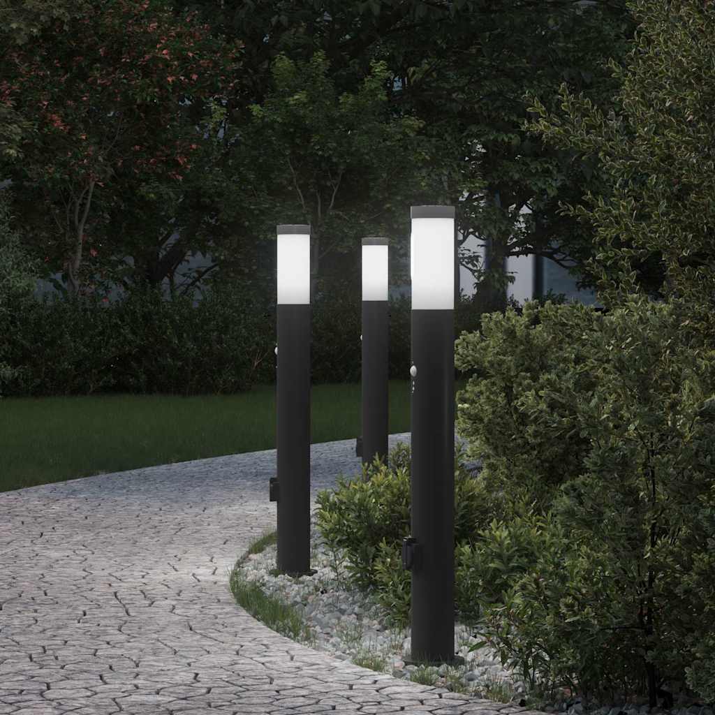 pullertlamper med sensor og stikkontakt 3 stk. 80 cm rustfrit stål IP44