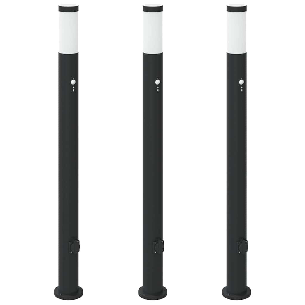 pullertlamper med sensor og stikkontakt 3 stk. 110 cm rustfrit stål IP44