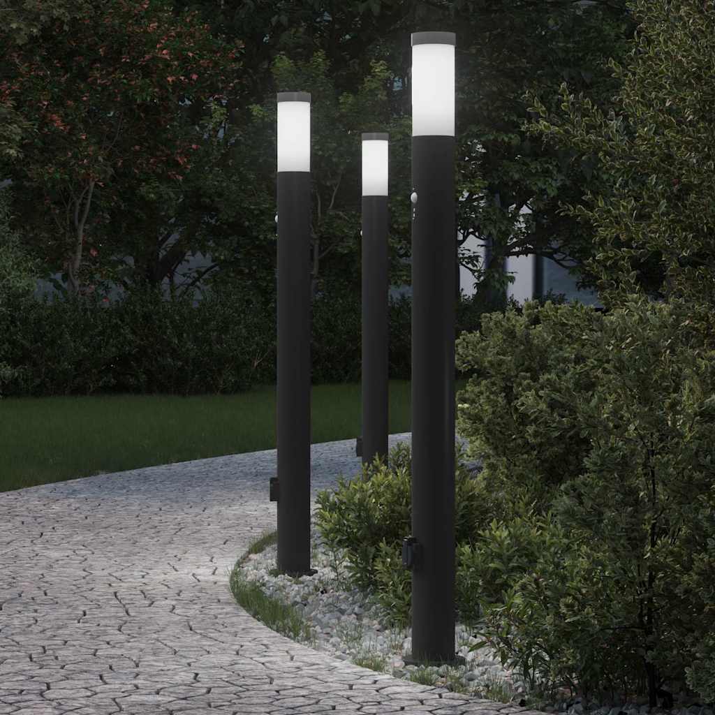 pullertlamper med sensor og stikkontakt 3 stk. 110 cm rustfrit stål IP44