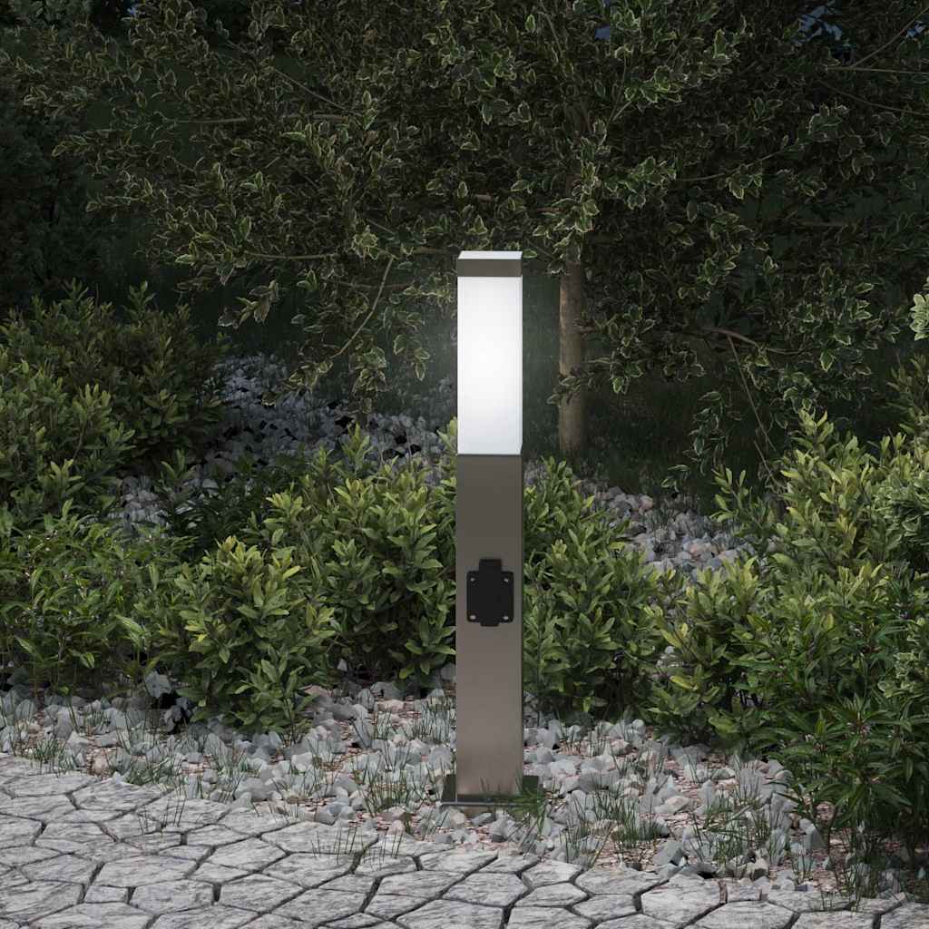 pullertlampe med stikkontakt 50 cm rustfrit stål IP44