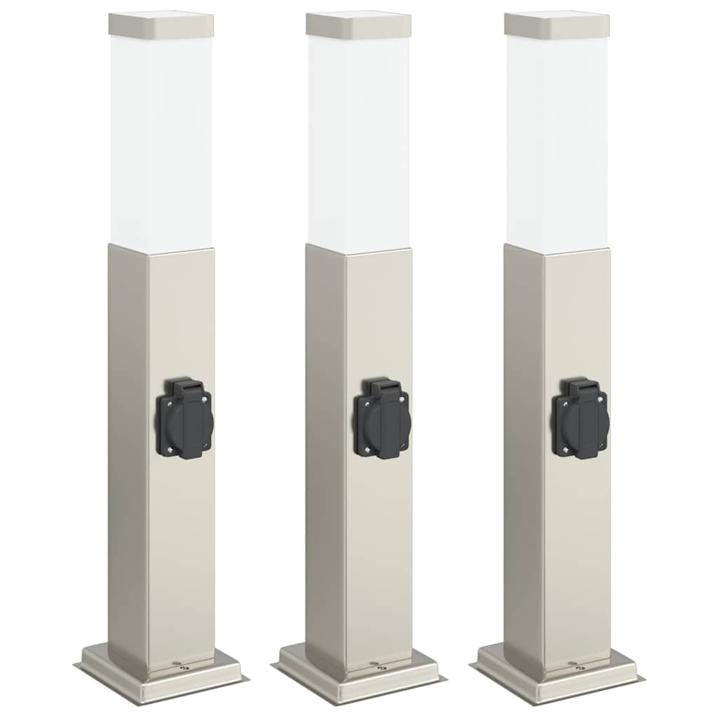 pullertlamper med stikkontakt 3 stk. 50 cm rustfrit stål IP44