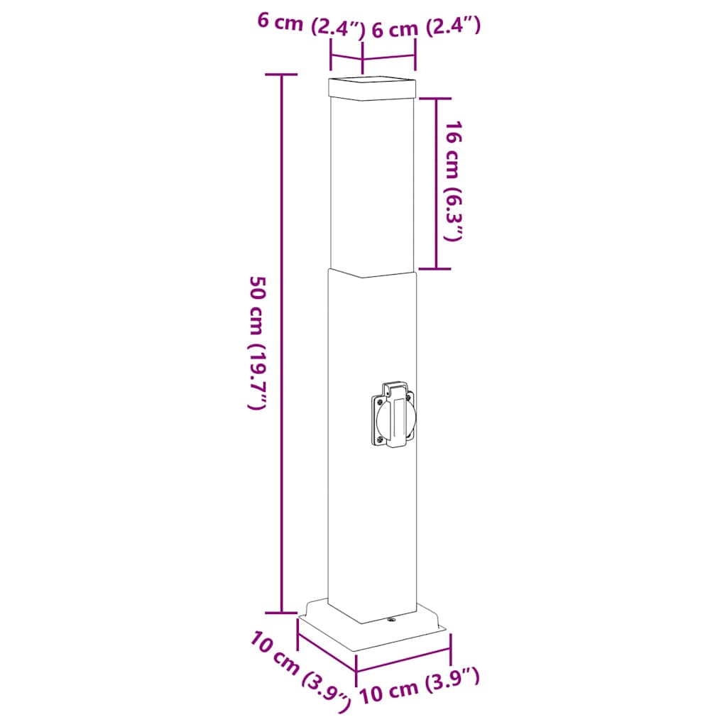 pullertlamper med stikkontakt 3 stk. 50 cm rustfrit stål IP44