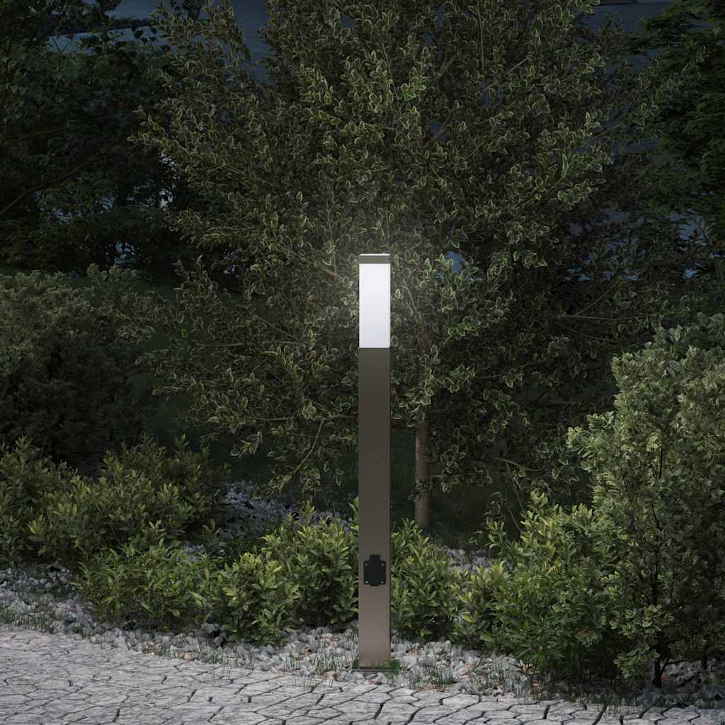 pullertlampe med stikkontakt 80 cm rustfrit stål IP44