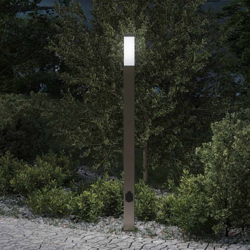 pullertlampe med stikkontakt 110 cm rustfrit stål IP44