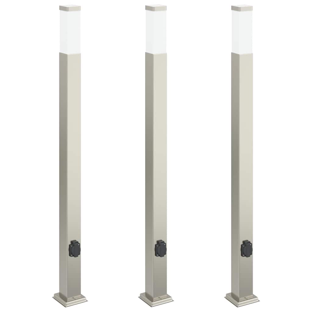 pullertlamper med stikkontakt 3 stk. 110 cm rustfrit stål IP44