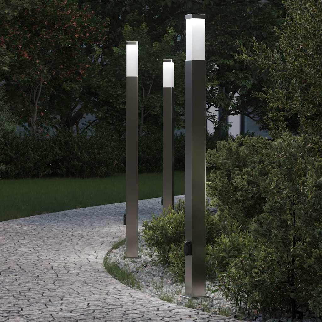 pullertlamper med stikkontakt 3 stk. 110 cm rustfrit stål IP44