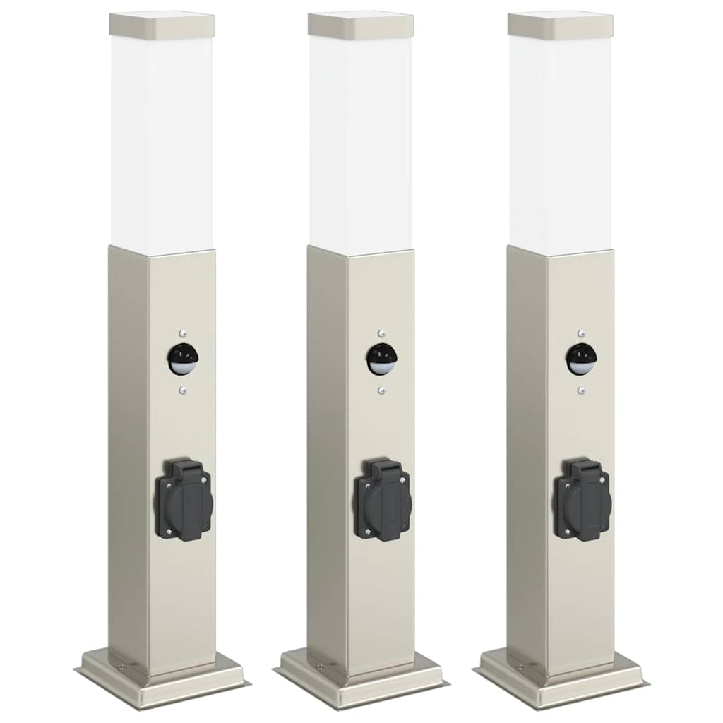 pullertlamper med sensor og stikkontakt 3 stk. 50 cm rustfrit stål IP44