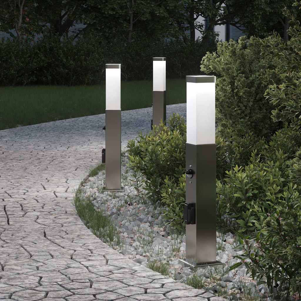 pullertlamper med sensor og stikkontakt 3 stk. 50 cm rustfrit stål IP44