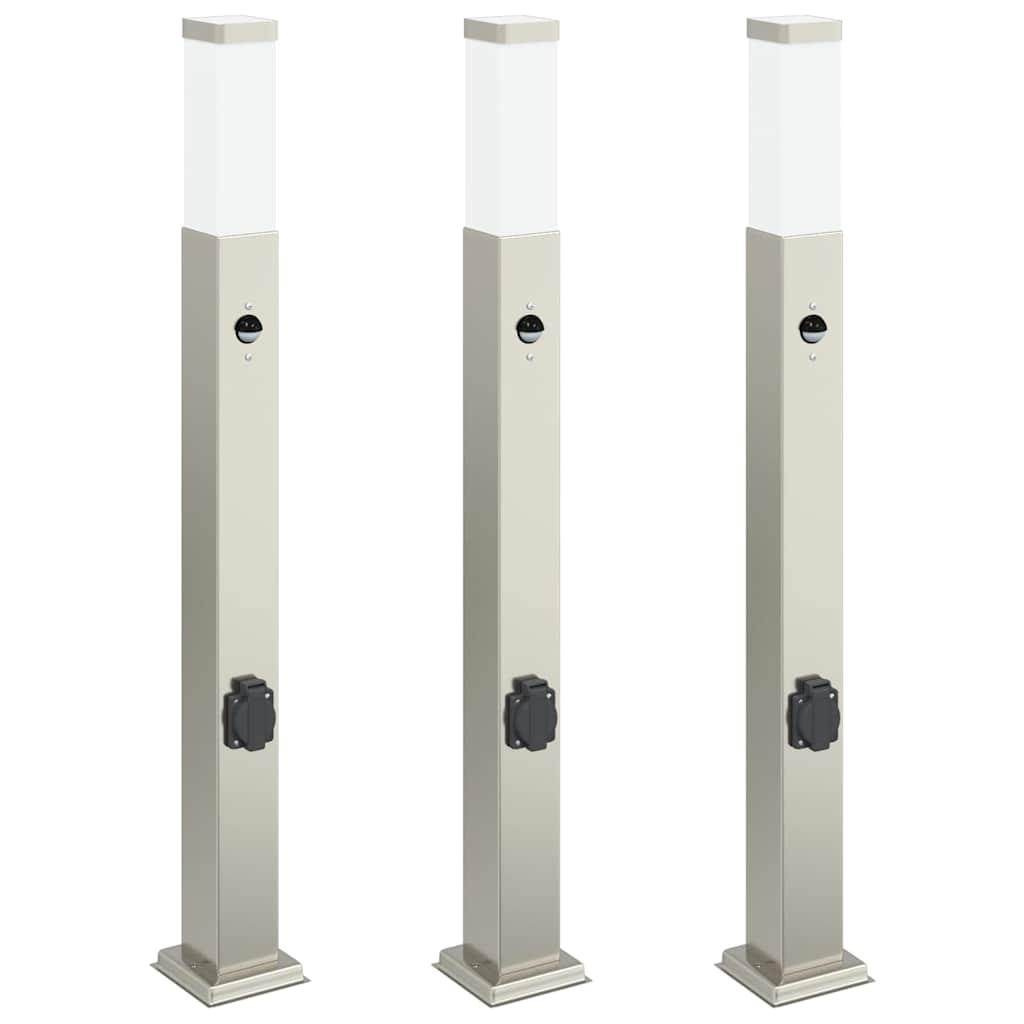 pullertlamper med sensor og stikkontakt 3 stk. 80 cm rustfrit stål IP44