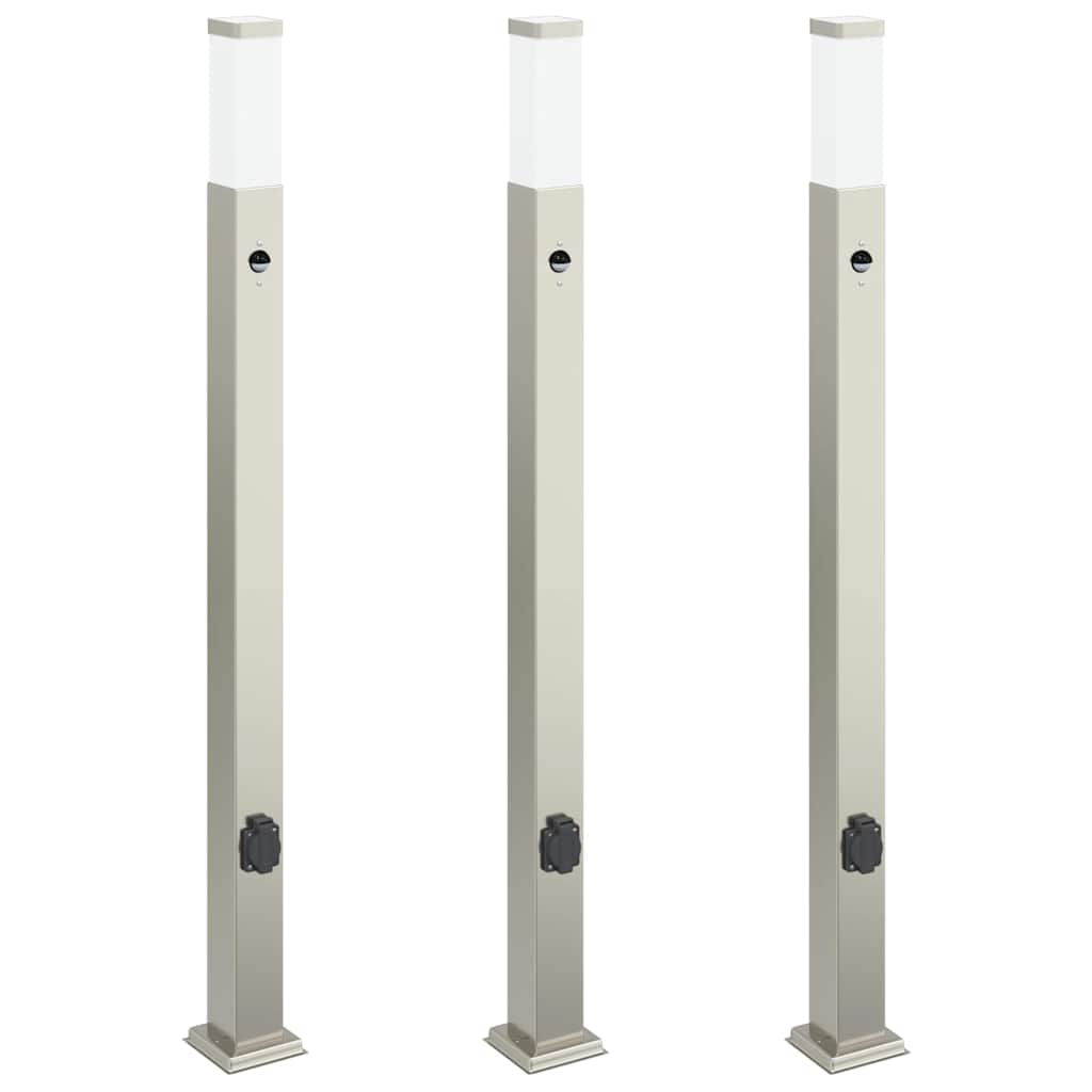 pullertlamper med sensor og stikkontakt 3 stk. 110 cm rustfrit stål IP44