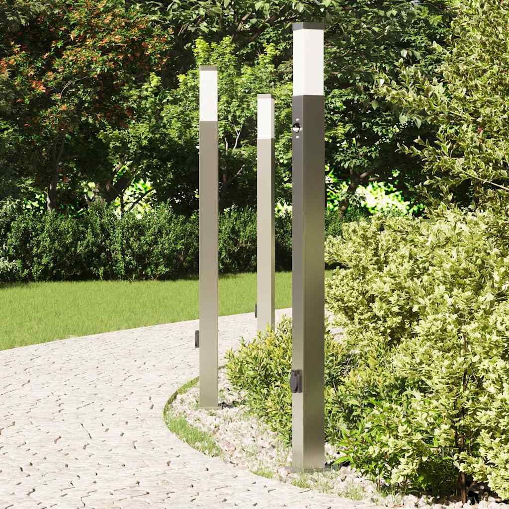 pullertlamper med sensor og stikkontakt 3 stk. 110 cm rustfrit stål IP44