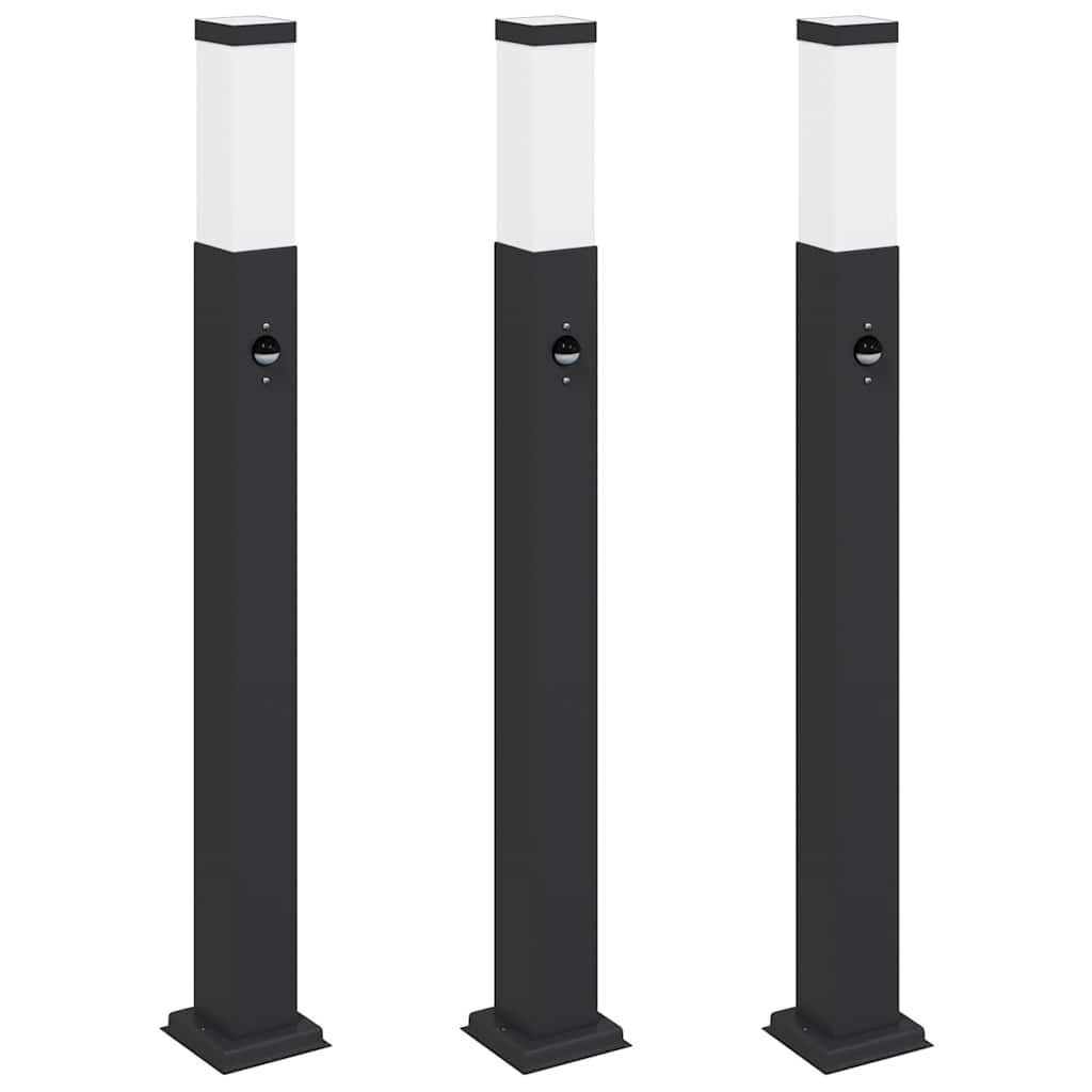 pullertlamper med sensor 3 stk. 80 cm sort IP44