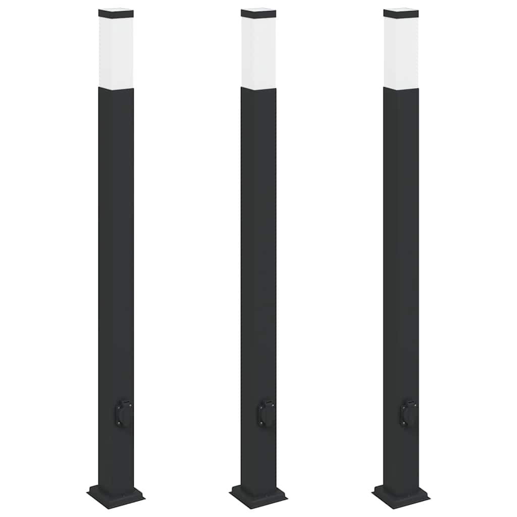 pullertlamper med stikkontakt 3 stk. 110 cm sort IP44