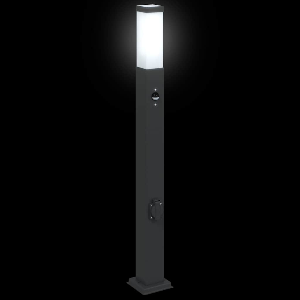 pullertlamper med sensor og stikkontakt 3 stk. 80 cm sort IP44