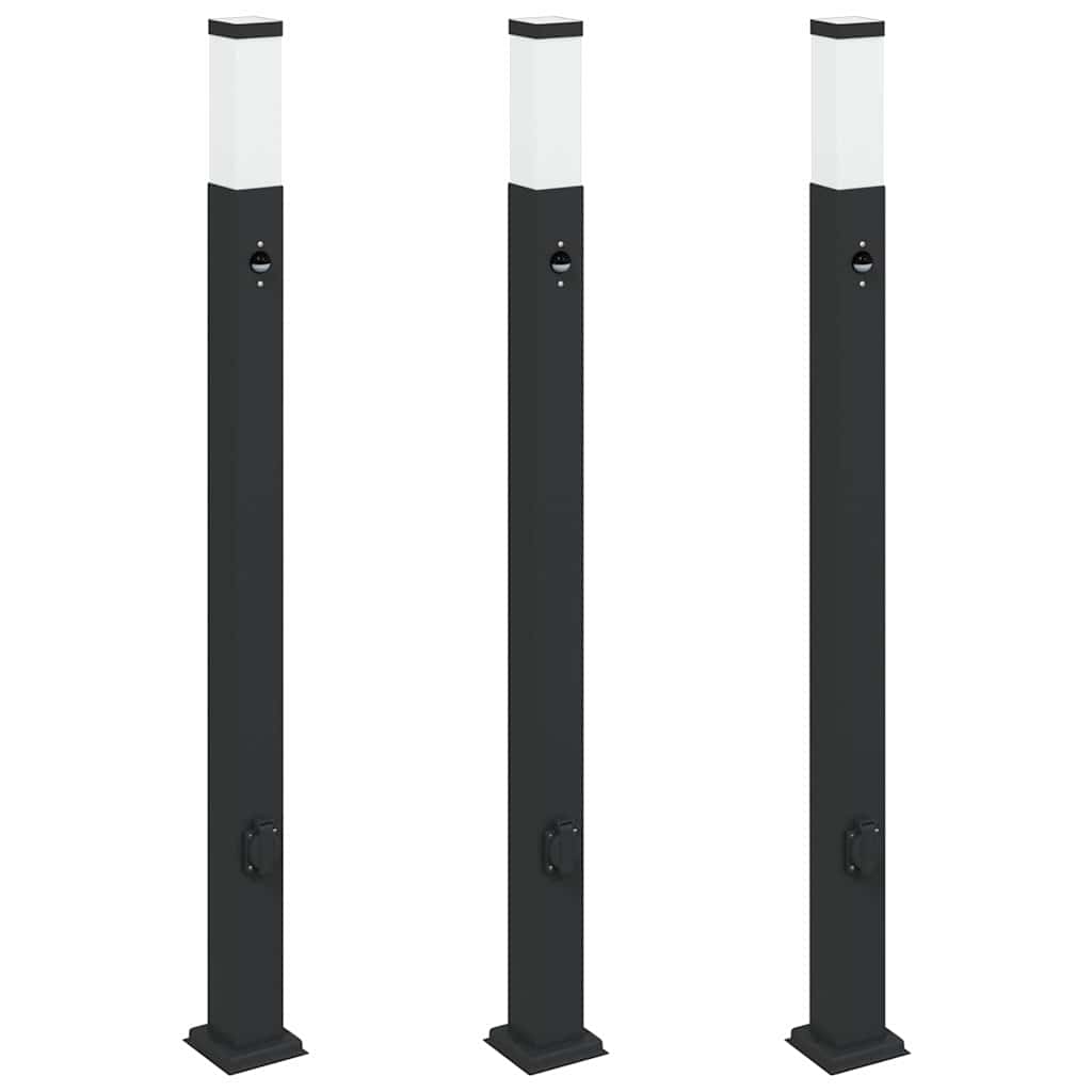 pullertlamper med sensor og stikkontakt 3 stk. 110 cm sort IP44
