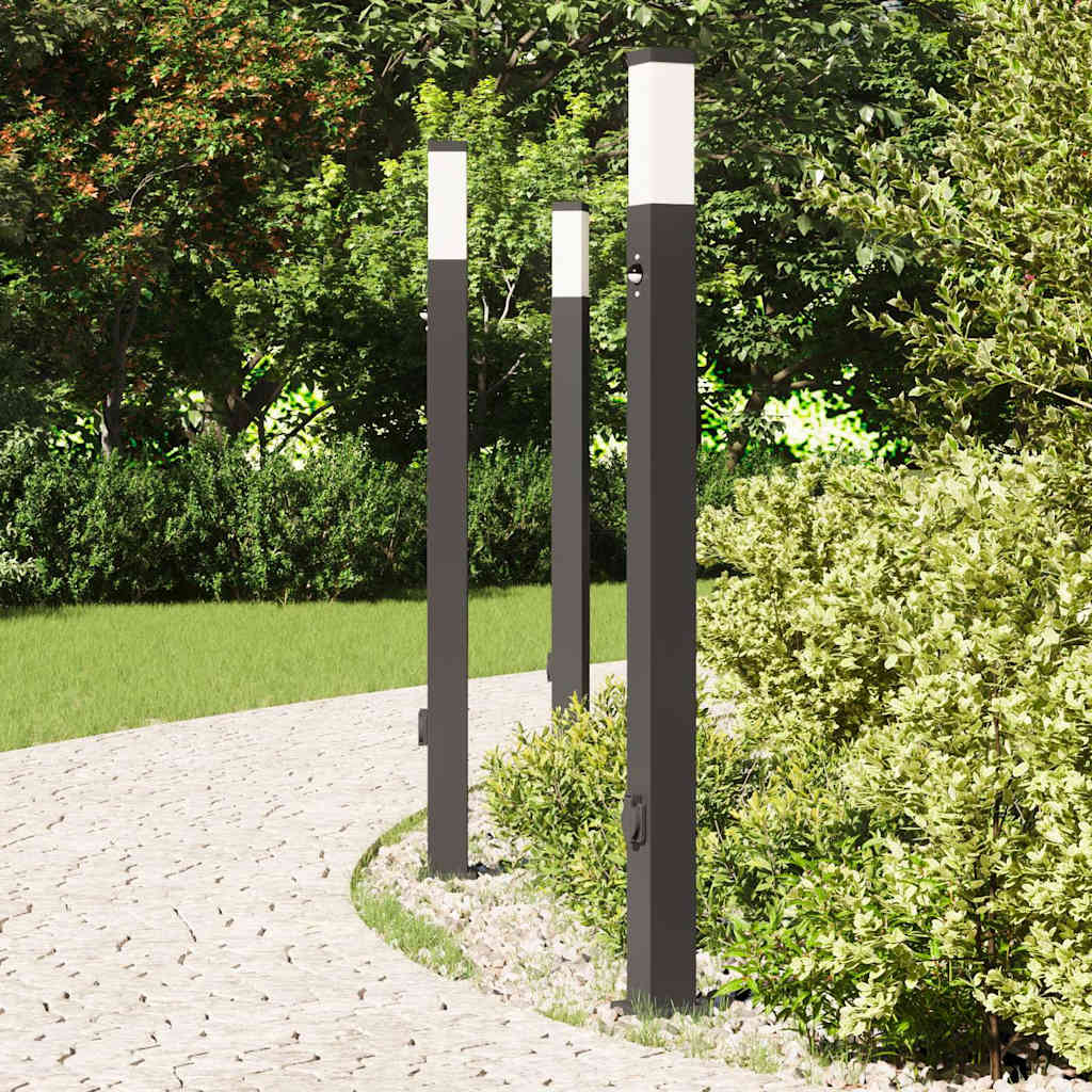 pullertlamper med sensor og stikkontakt 3 stk. 110 cm sort IP44