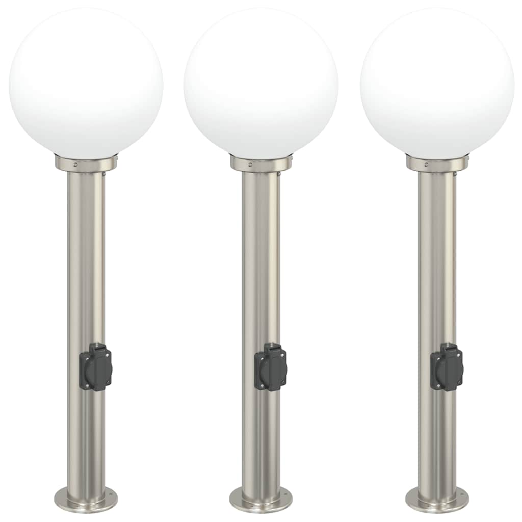 pullertlamper med stikkontakt 3 stk. 80 cm rustfrit stål IP44