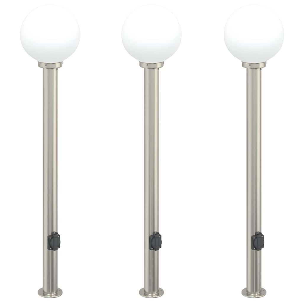 pullertlamper med stikkontakt 3 stk. 120 cm rustfrit stål IP44