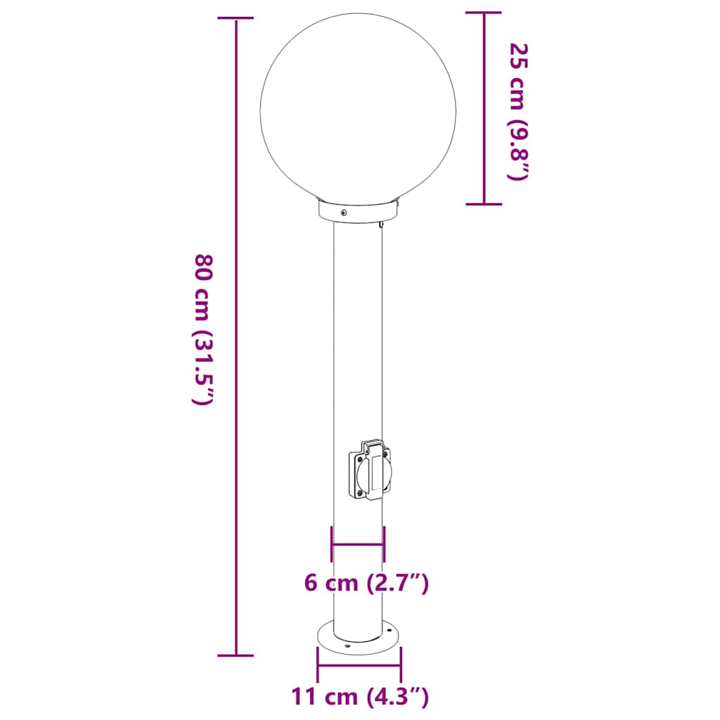 pullertlamper med stikkontakt 3 stk. 80 cm sort IP44