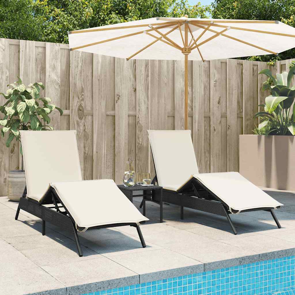 liggestole 2 stk. med hynder polyrattan sort