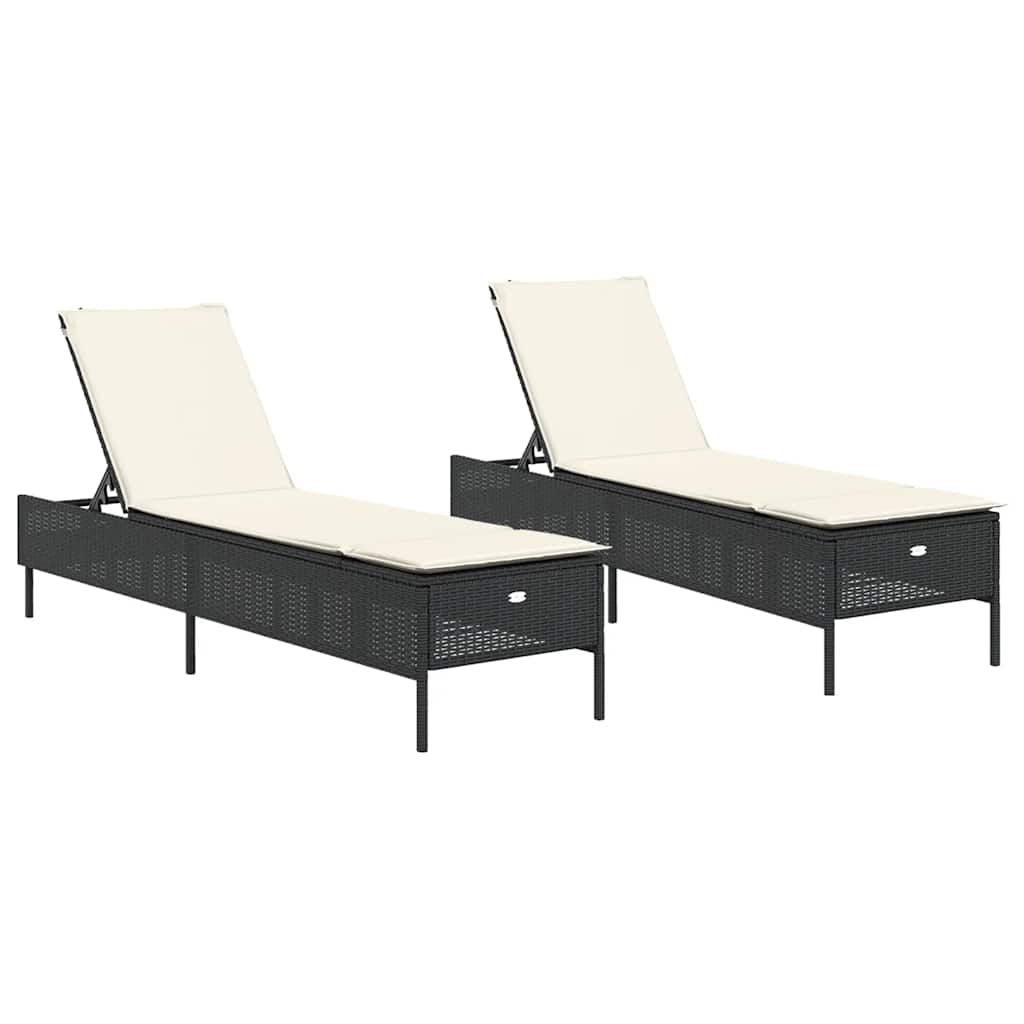 liggestole 2 stk. med hynder polyrattan sort