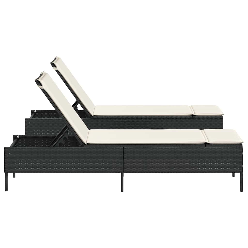 liggestole 2 stk. med hynder polyrattan sort