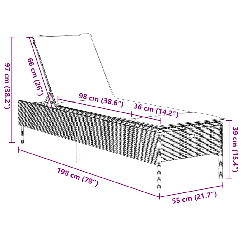 liggestole 2 stk. med hynder polyrattan sort