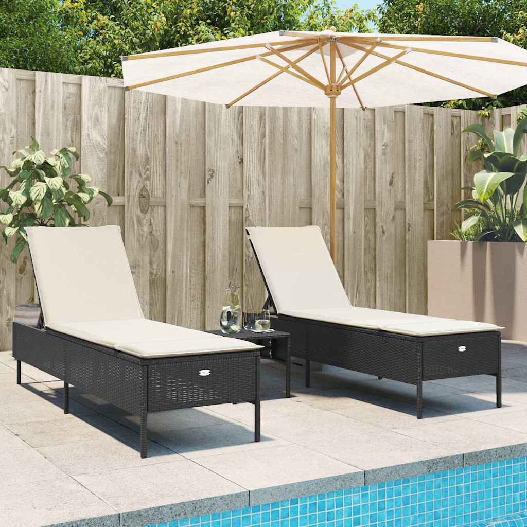 liggestole 2 stk. med hynder polyrattan sort