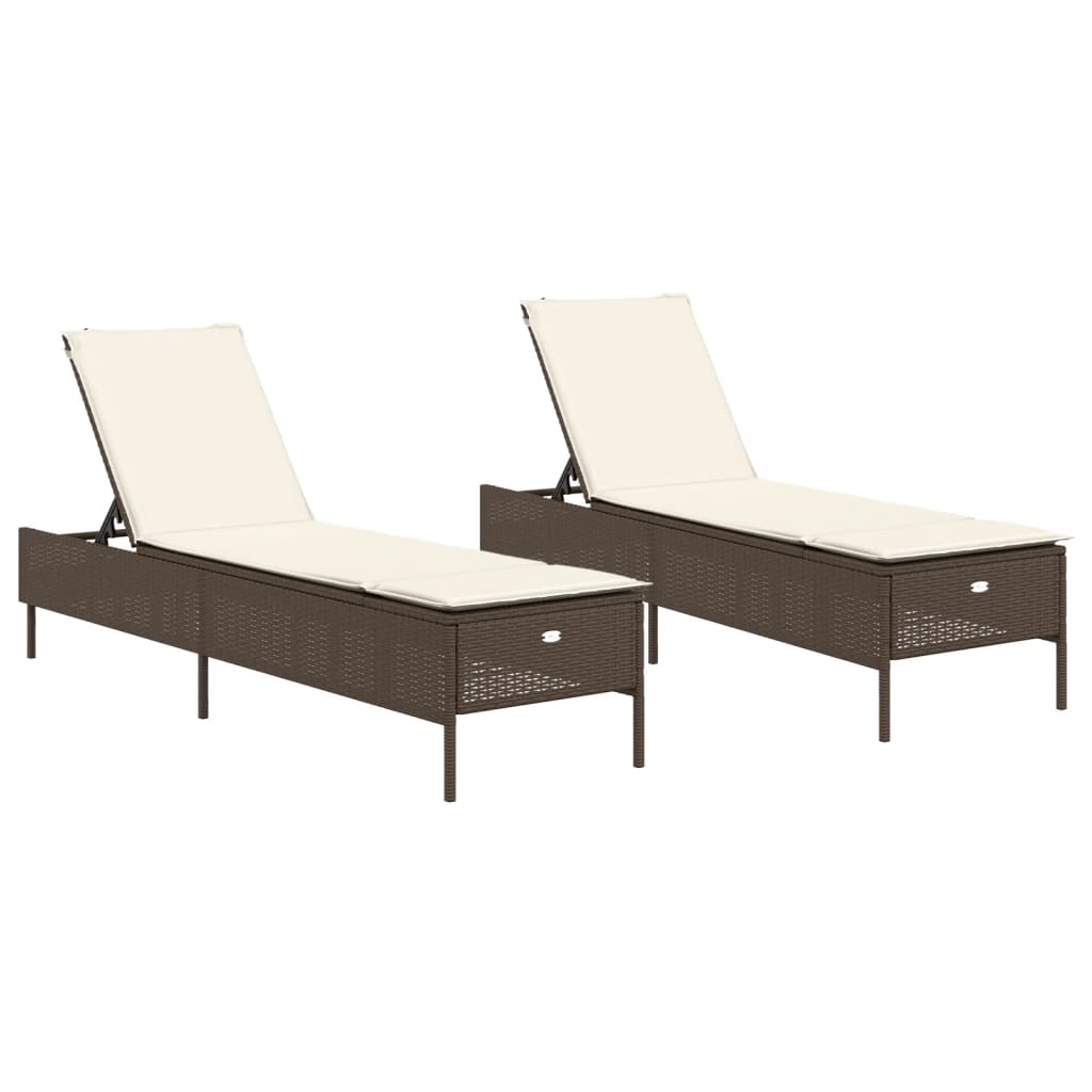 liggestole 2 stk. med hynder polyrattan brun