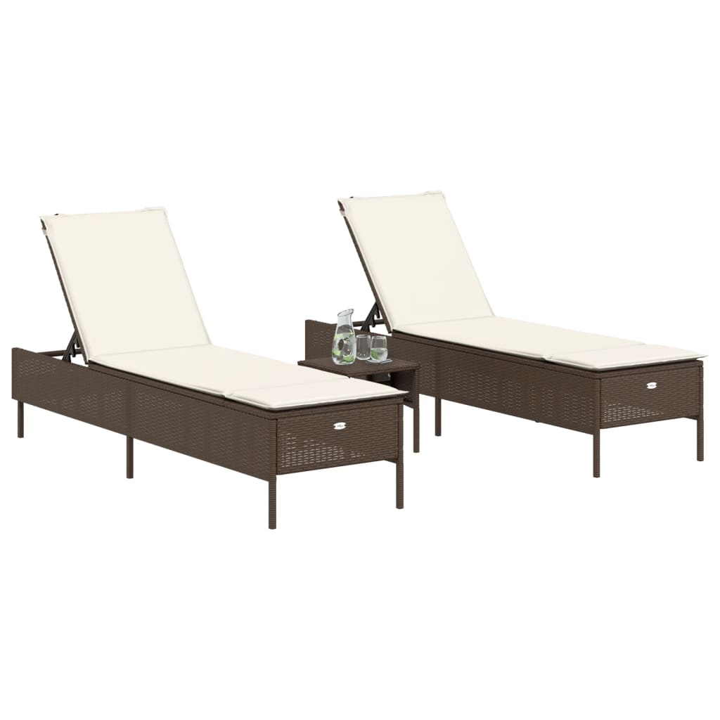 liggestole 2 stk. med hynder polyrattan brun