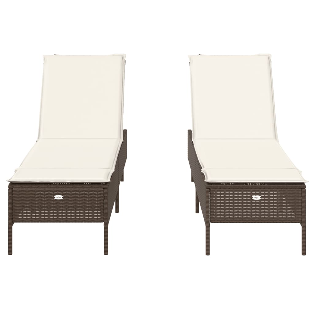 liggestole 2 stk. med hynder polyrattan brun