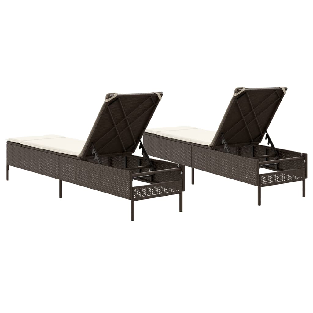 liggestole 2 stk. med hynder polyrattan brun