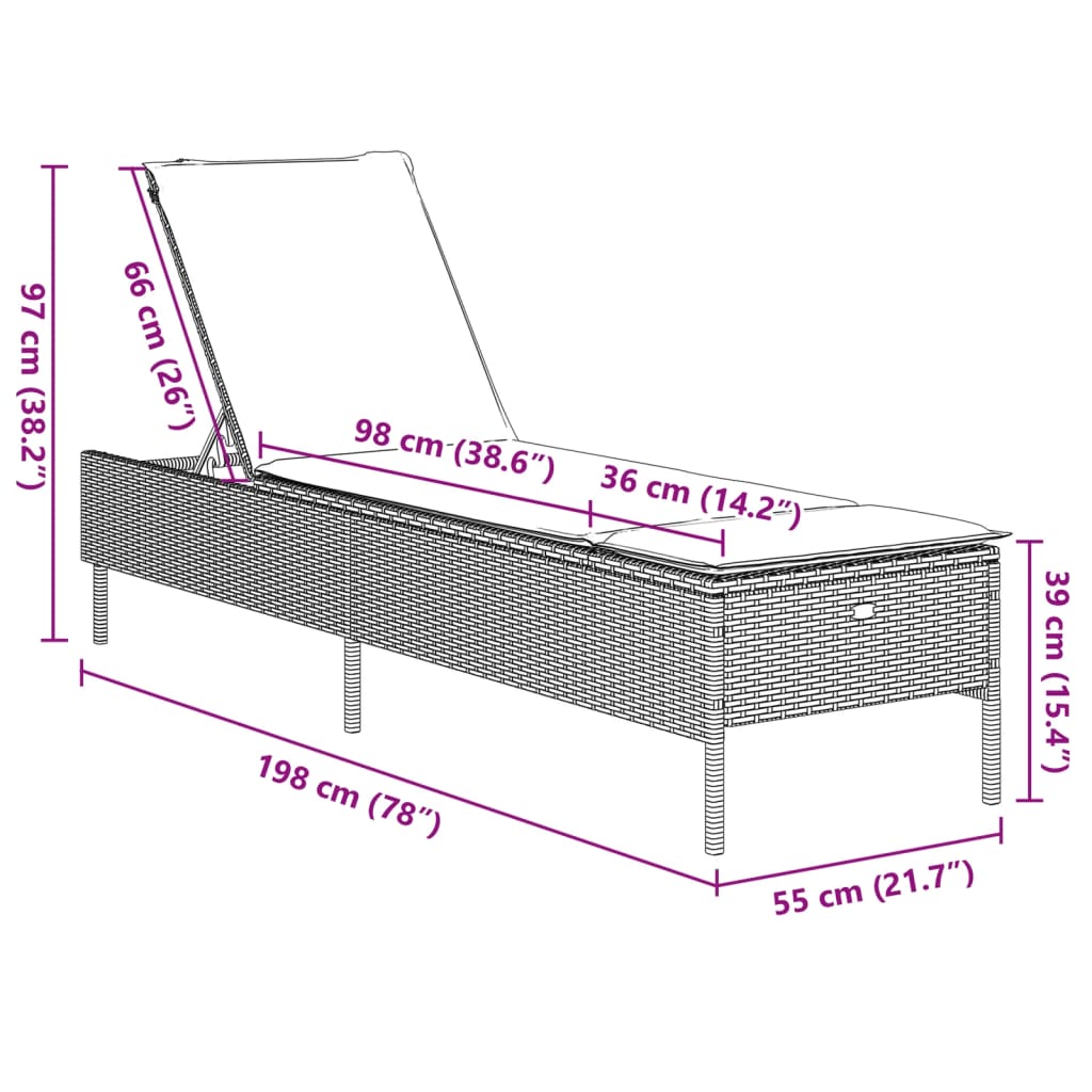 liggestole 2 stk. med hynder polyrattan brun