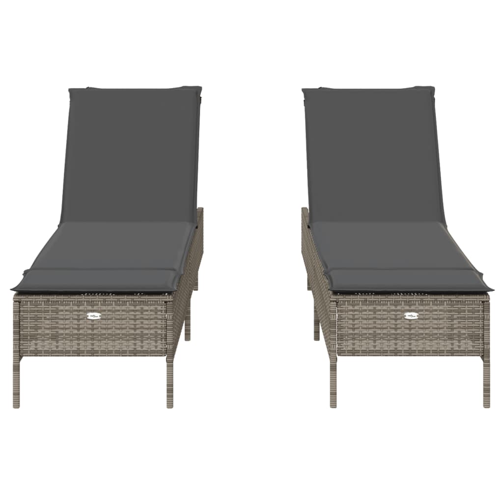 liggestole 2 stk. med hynder polyrattan lysegrå