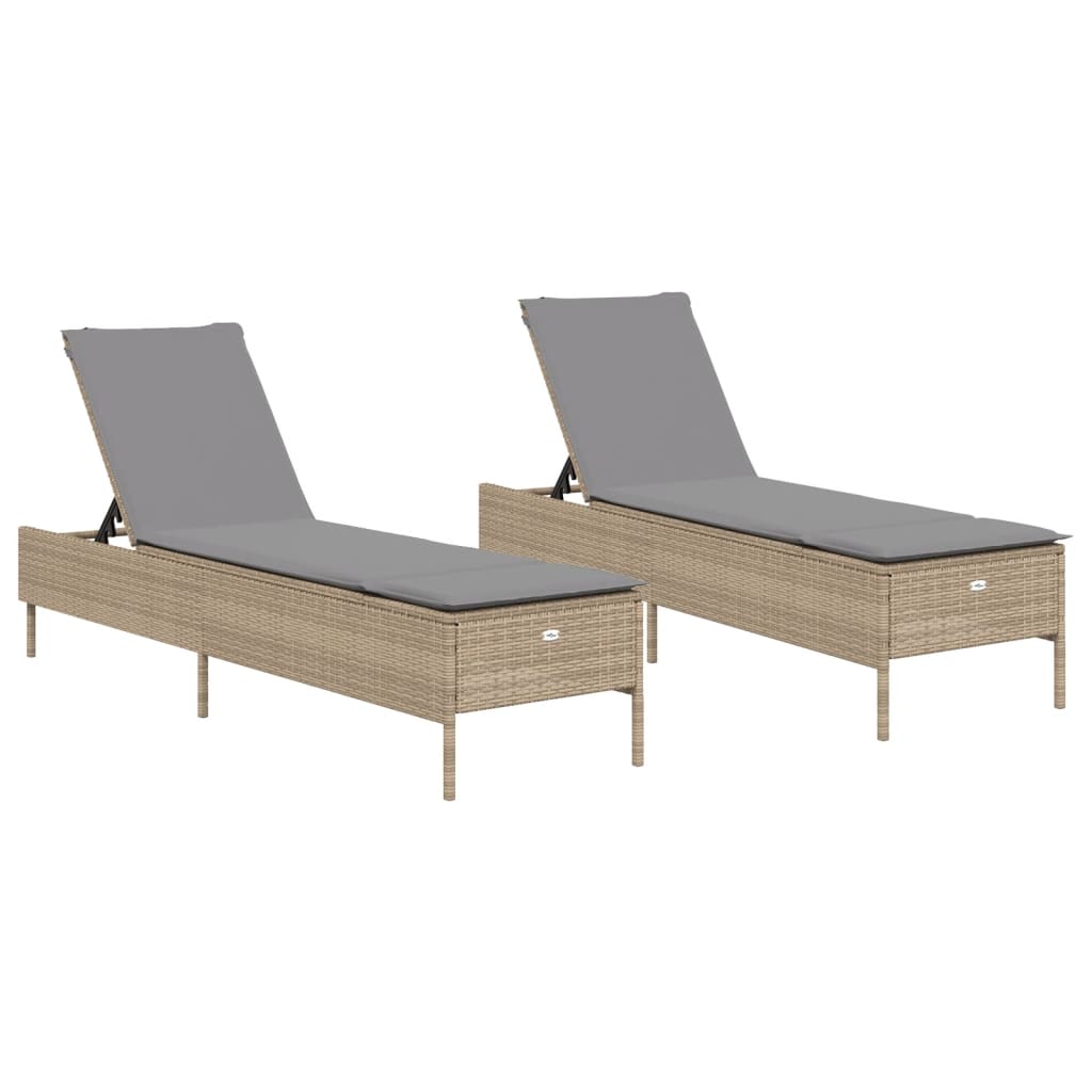 liggestole 2 stk. med hynder polyrattan beige