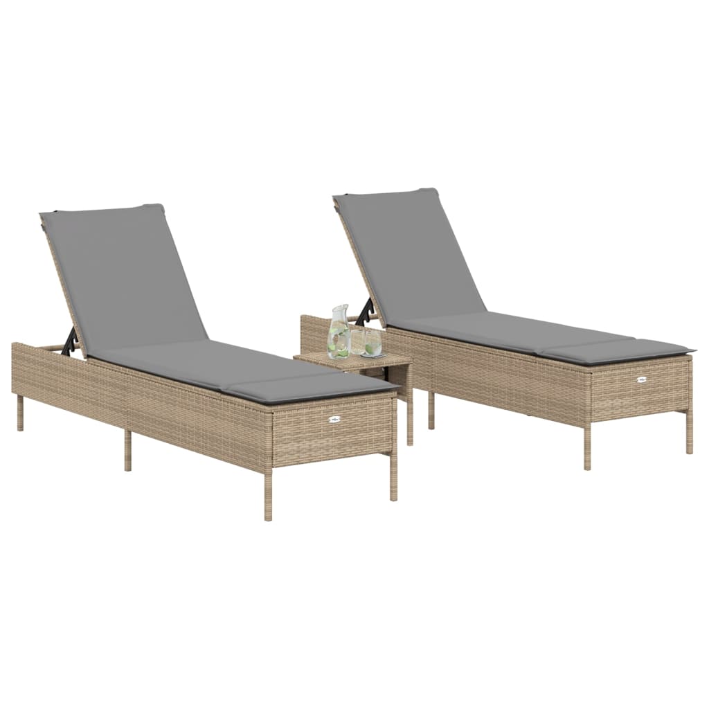 liggestole 2 stk. med hynder polyrattan beige