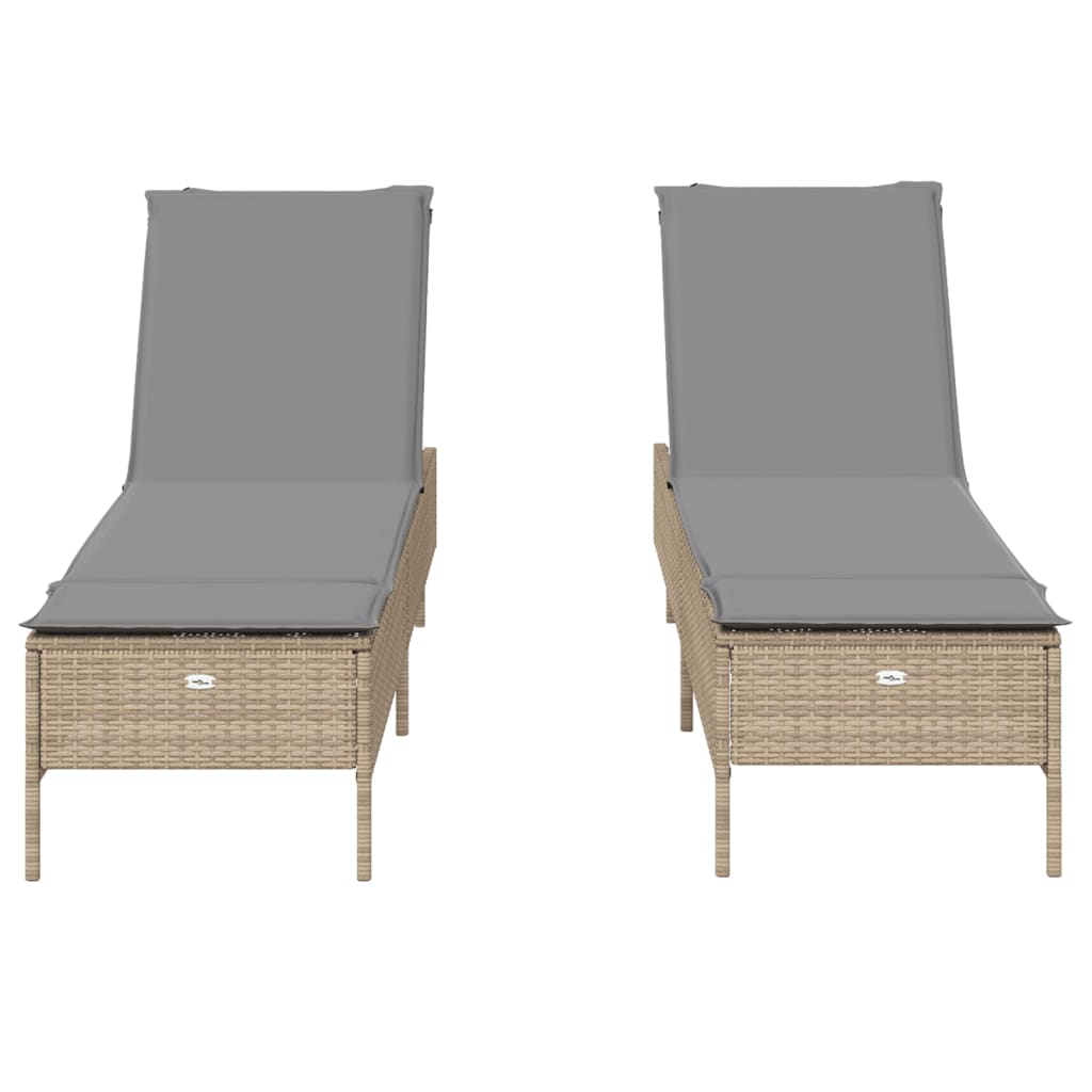 liggestole 2 stk. med hynder polyrattan beige