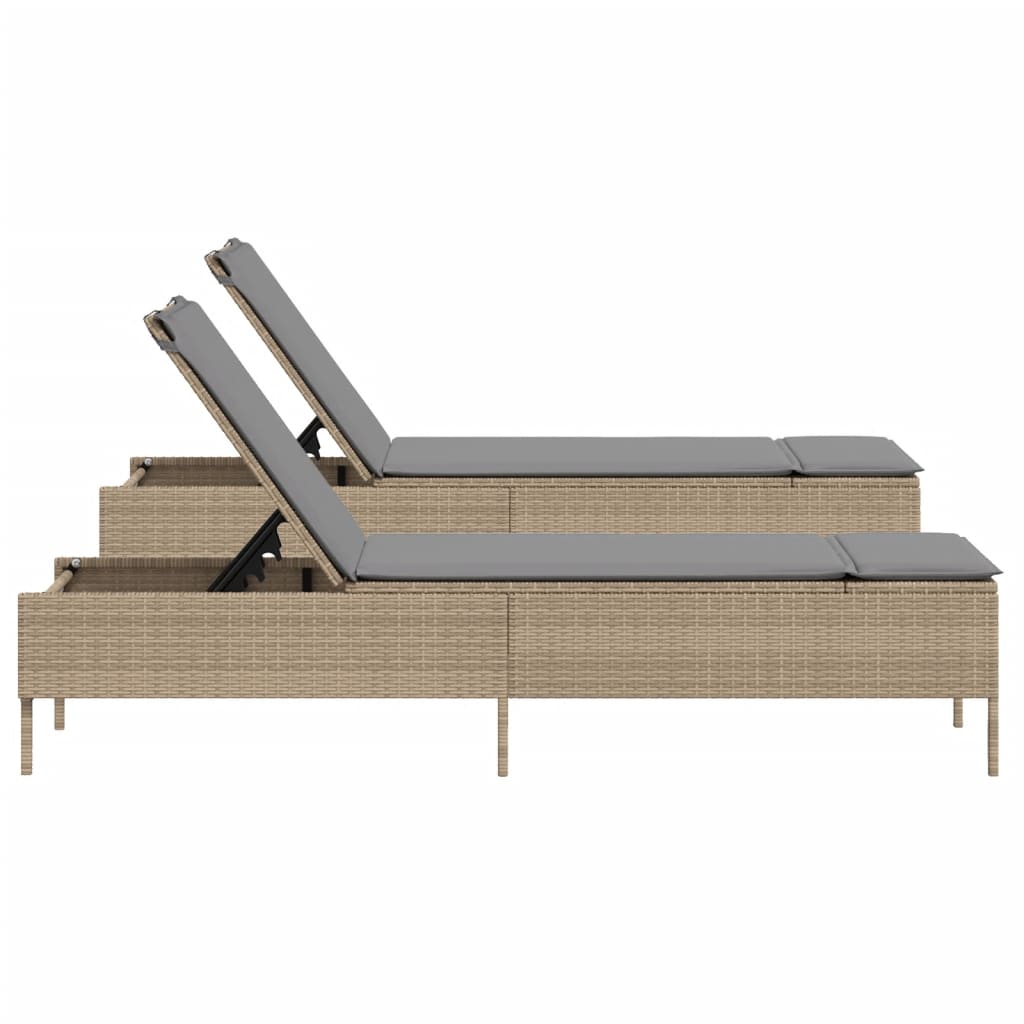 liggestole 2 stk. med hynder polyrattan beige