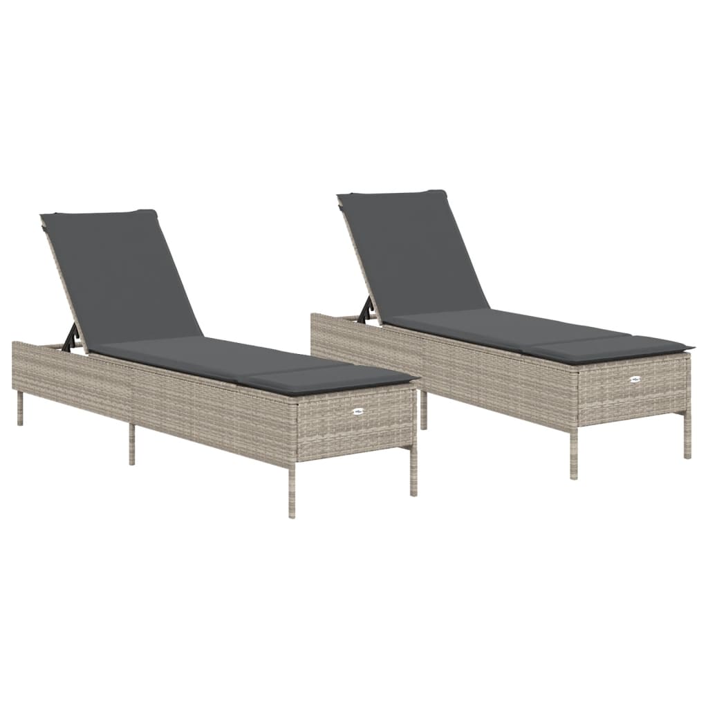 liggestole 2 stk. med hynder polyrattan lysegrå
