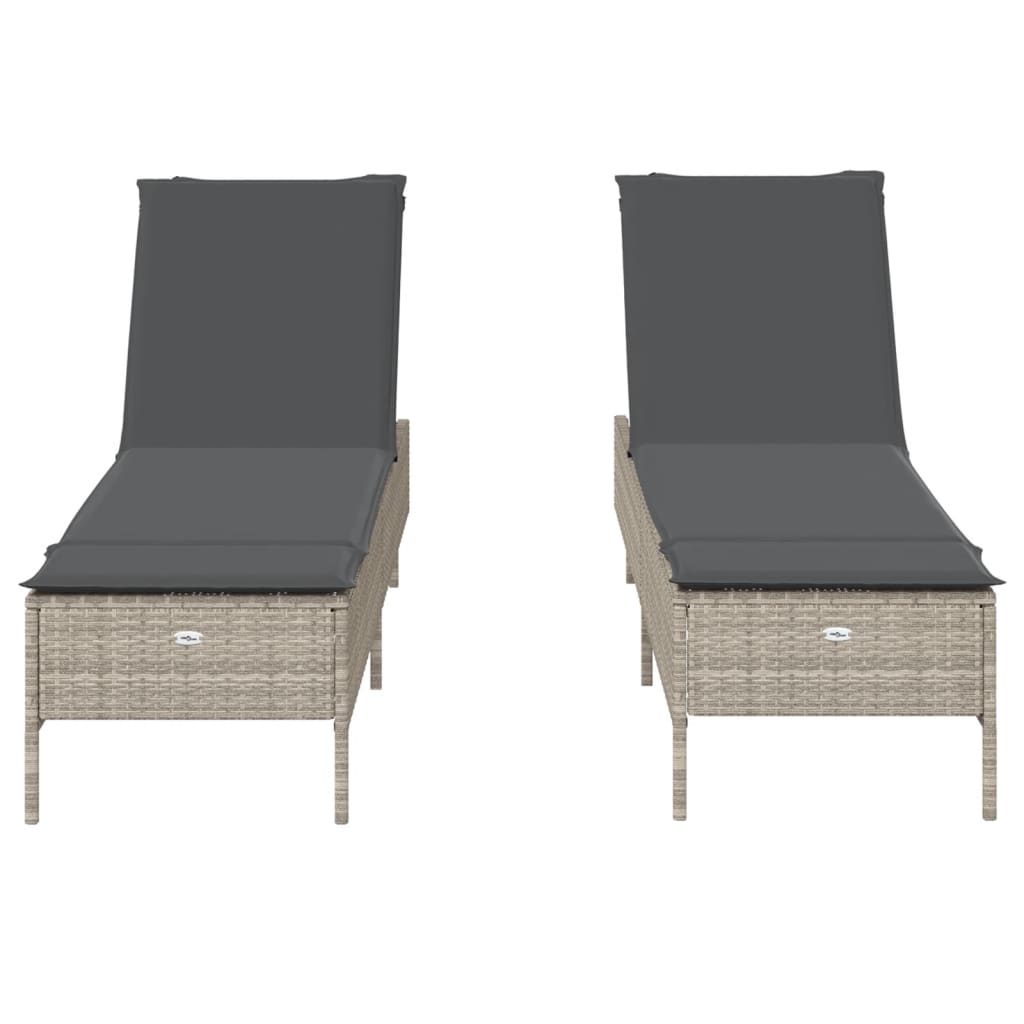 liggestole 2 stk. med hynder polyrattan lysegrå