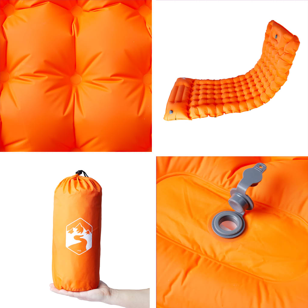 1-personers campingmadras med pude selvoppustelig orange