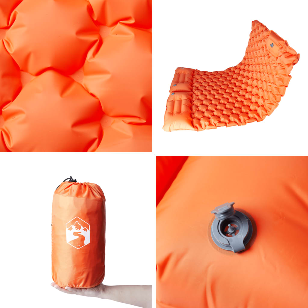 2-personers campingmadras med puder selvoppustelig orange
