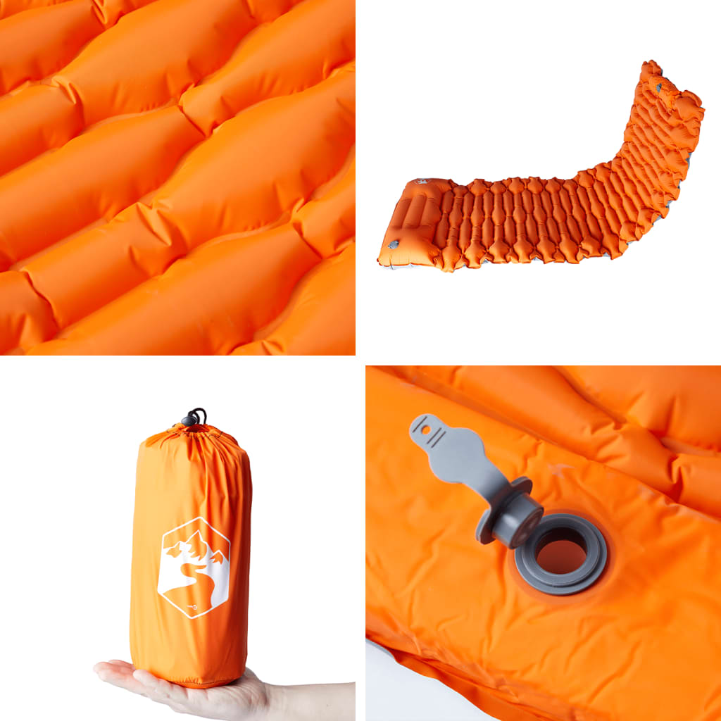 1-personers campingmadras med pude selvoppustelig orange