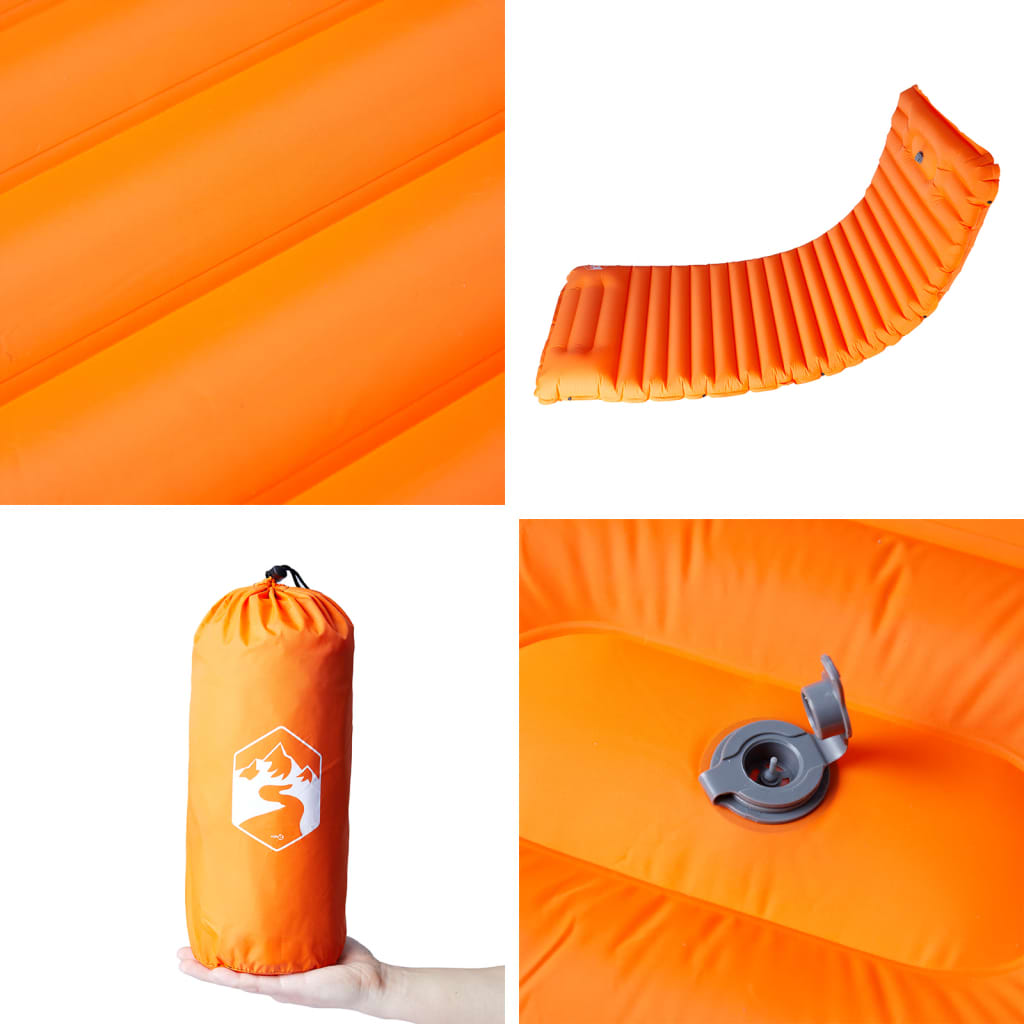 1-personers campingmadras med pude selvoppustelig orange