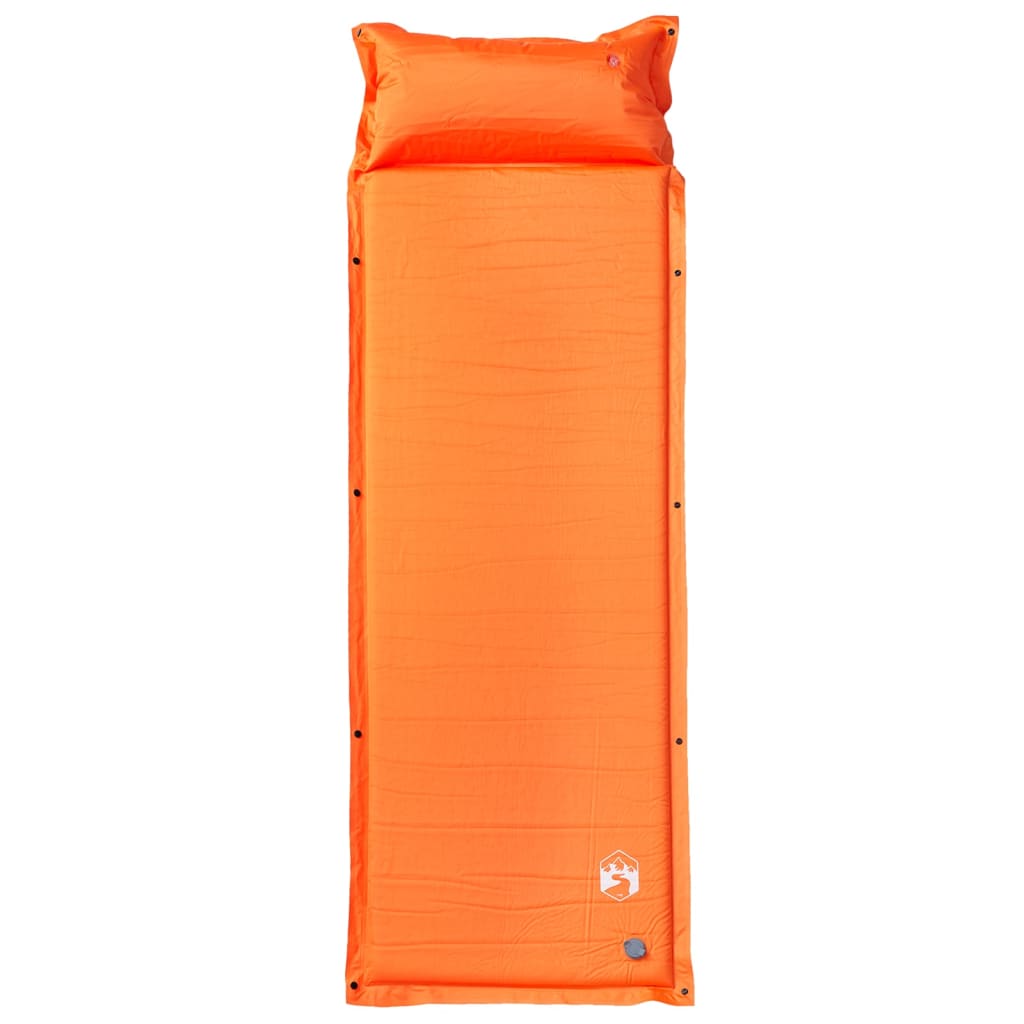 1-personers campingmadras med pude selvoppustelig orange