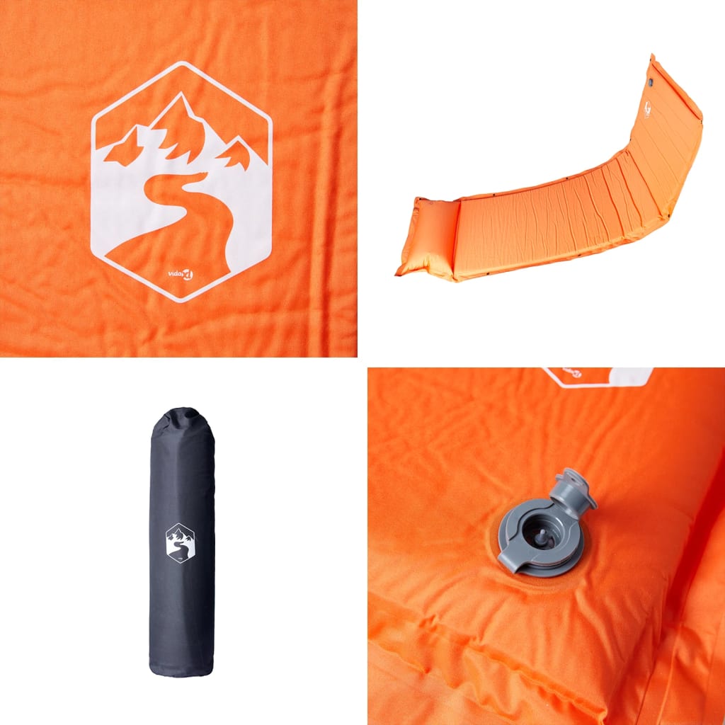 1-personers campingmadras med pude selvoppustelig orange