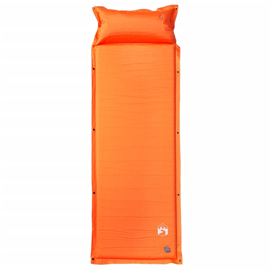 1-personers campingmadras med pude selvoppustelig orange